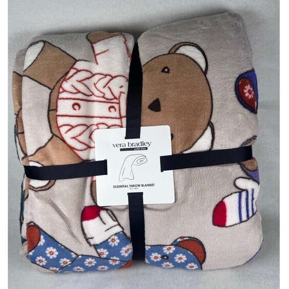Vera Bradley Essential Throw Blanket‎ Toasty Teddies Pumice Stone 50"x80" Cozy - Picture 2 of 5